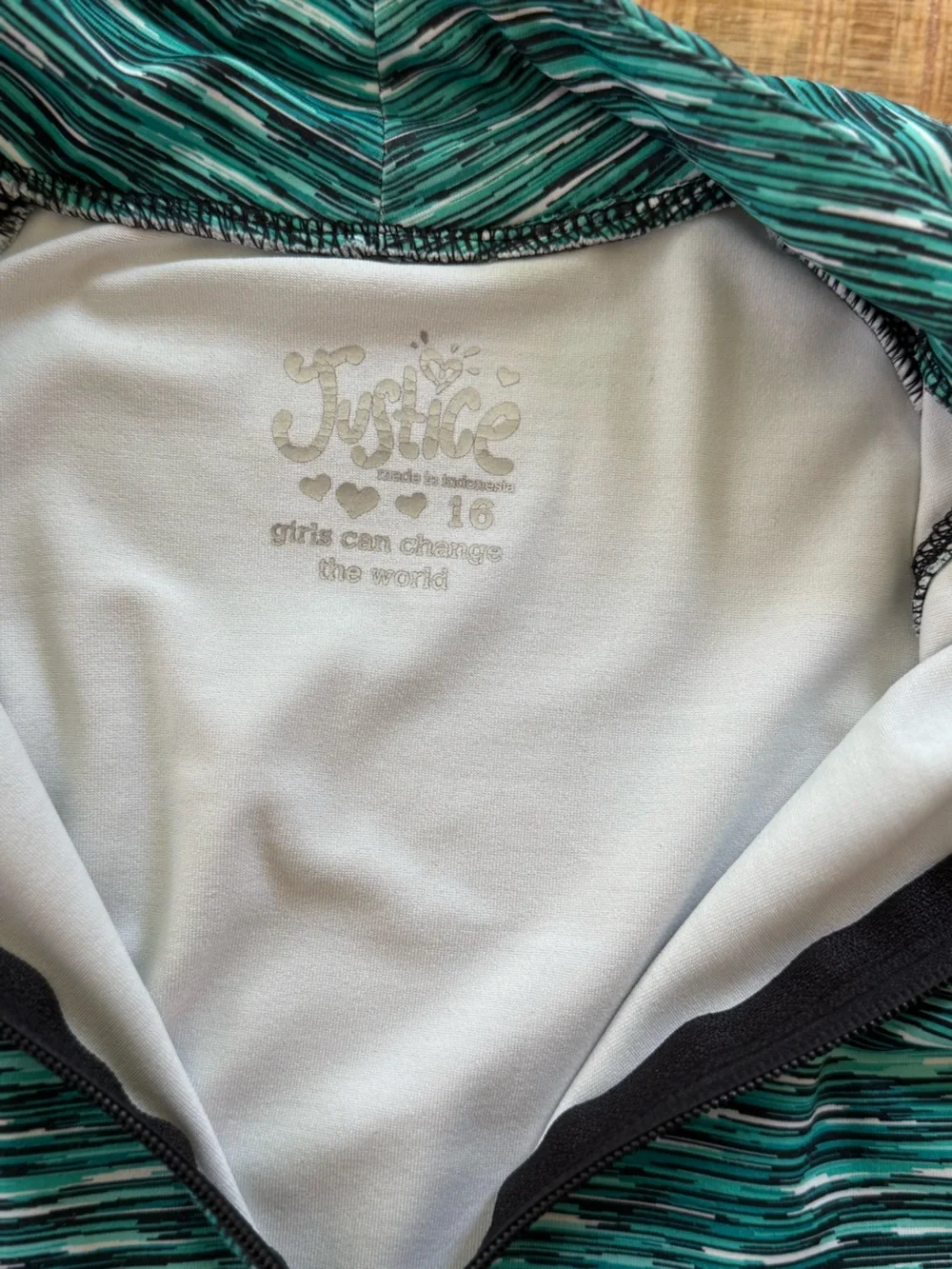 Justice Girls Size 16 Teal Space Dye Quarter Zip Athletic Pullover Active Top